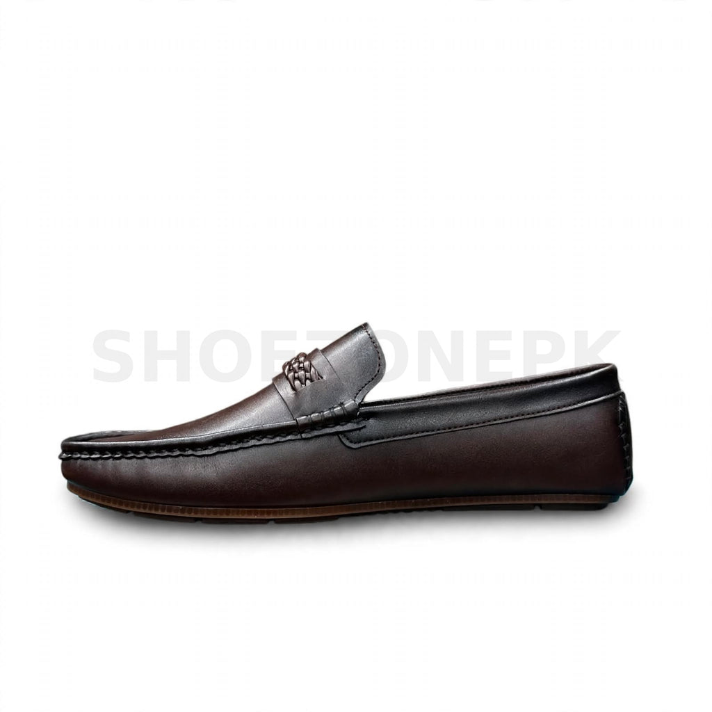 Braided Moccasin Loafer Dark Brown