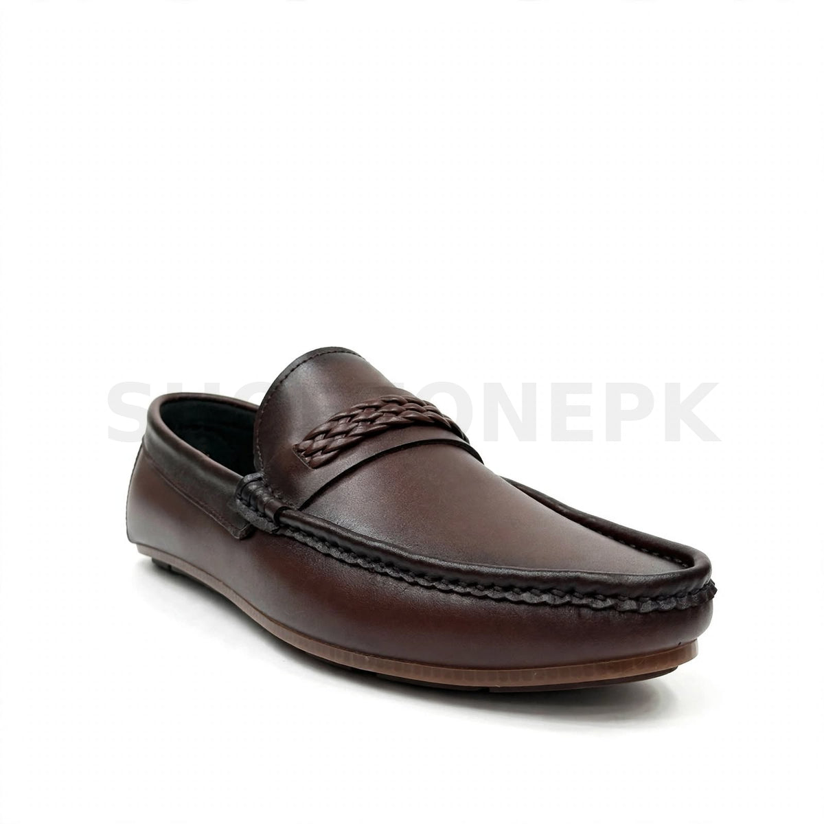Braided Moccasin Loafer Dark Brown