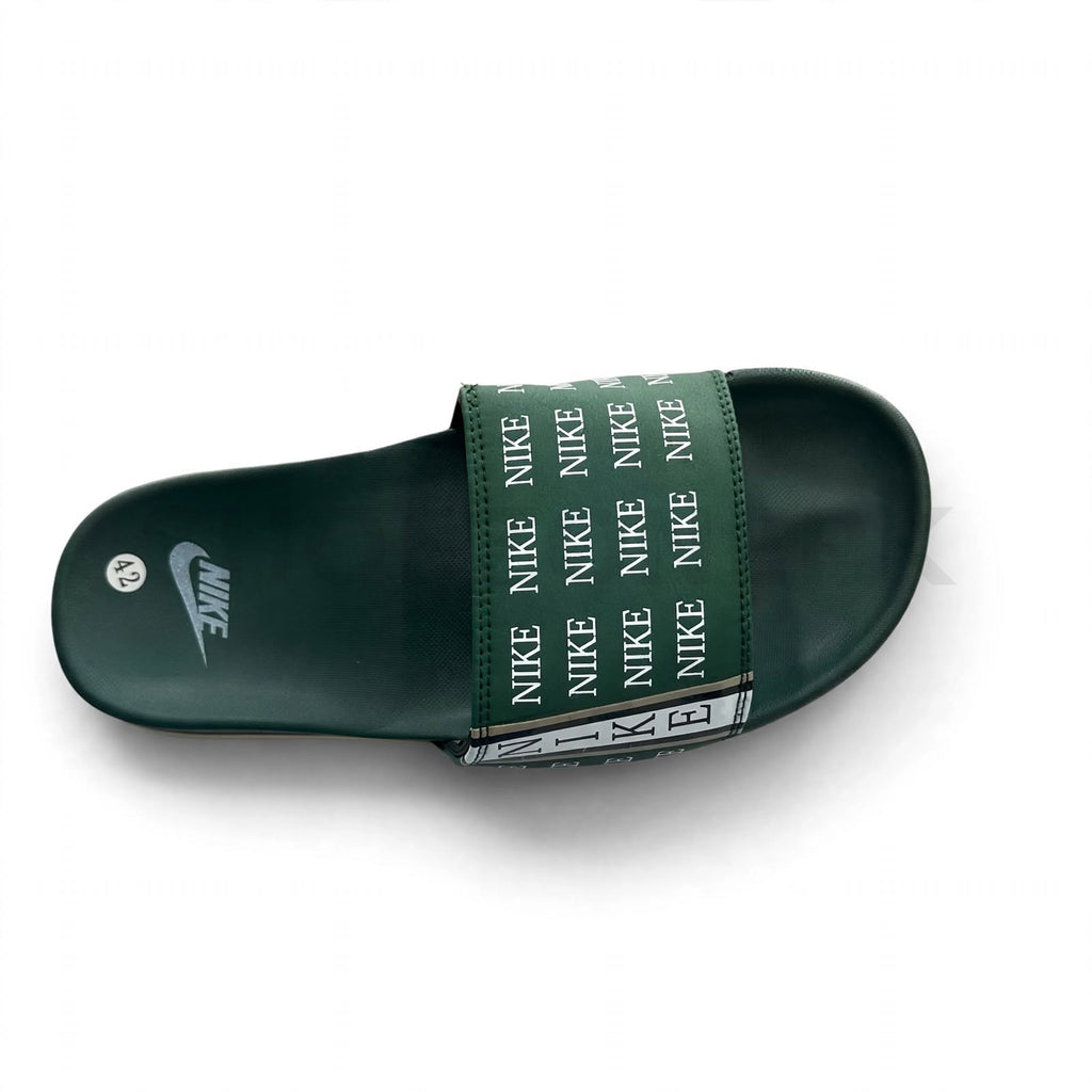 NK Slide Green White Logo Print