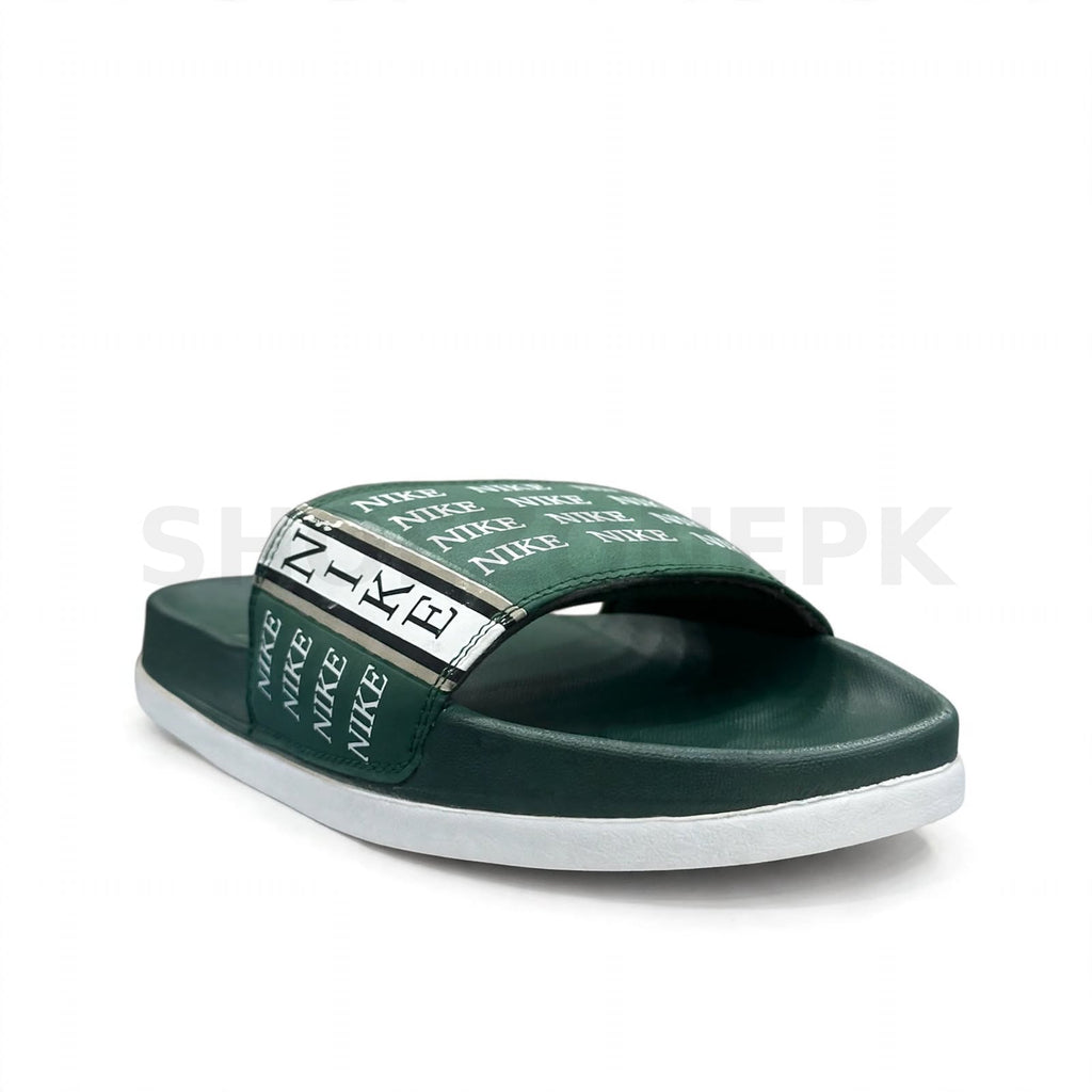 NK Slide Green White Logo Print