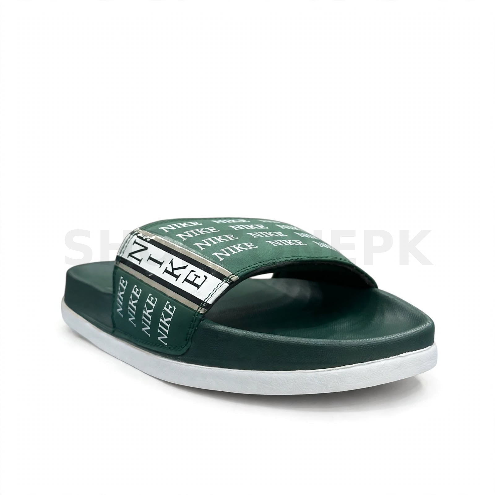 NK Slide Green White Logo Print