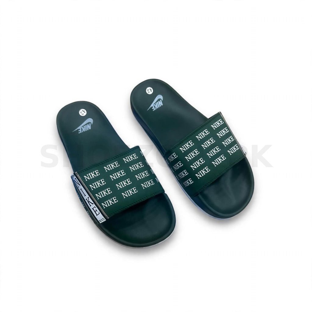 NK Slide Green White Logo Print