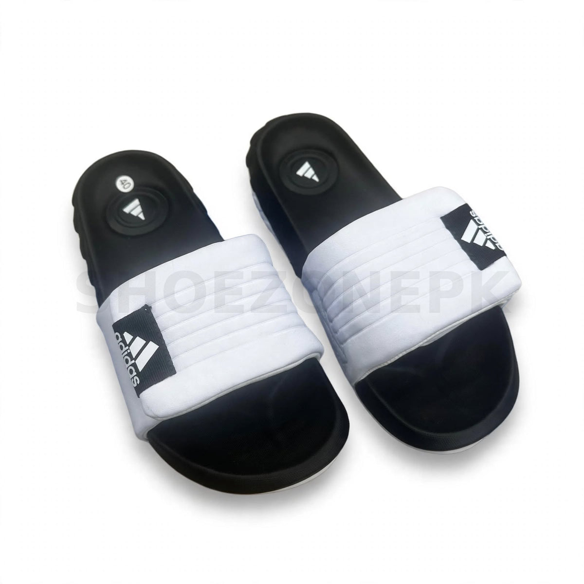 AD Adidas Comfort Slide Thick Sole White Black Logo