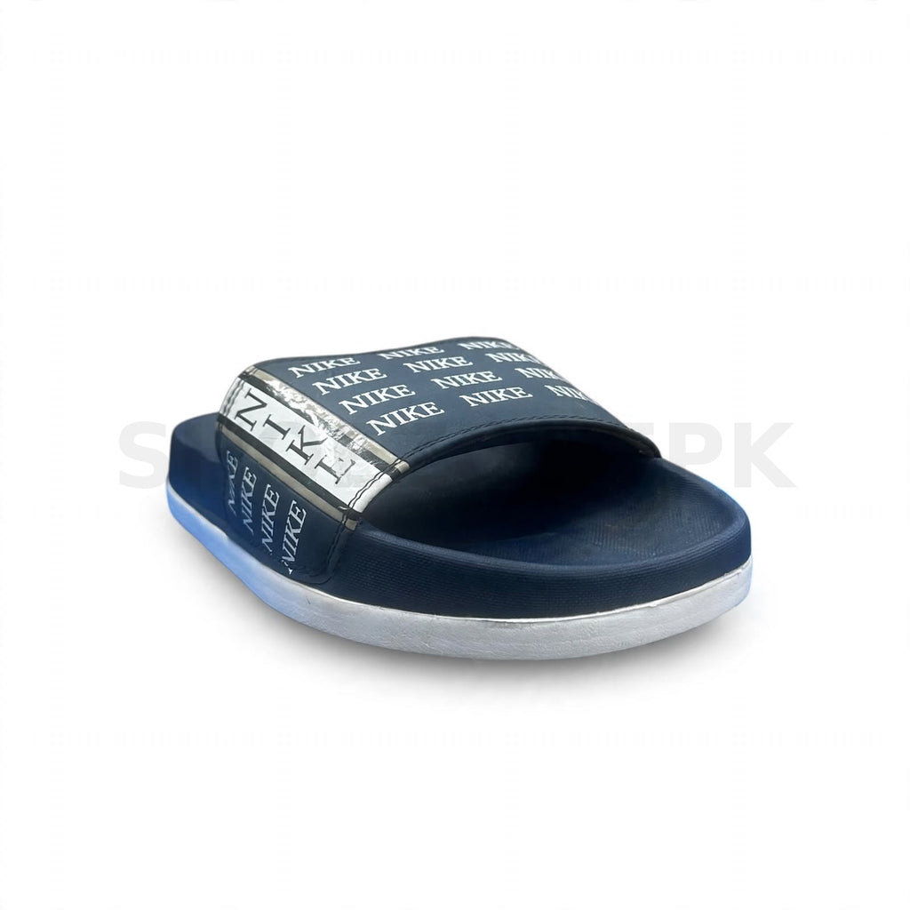 NK Slide Blue White Logo Print
