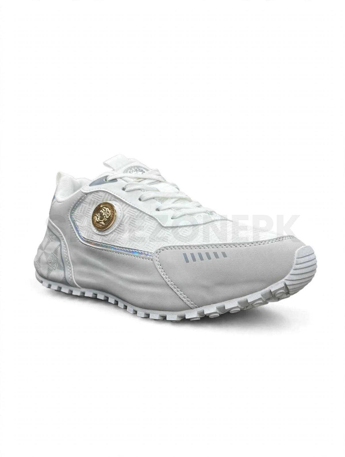 Fashion Sneaker Light Grey Gold Medallion