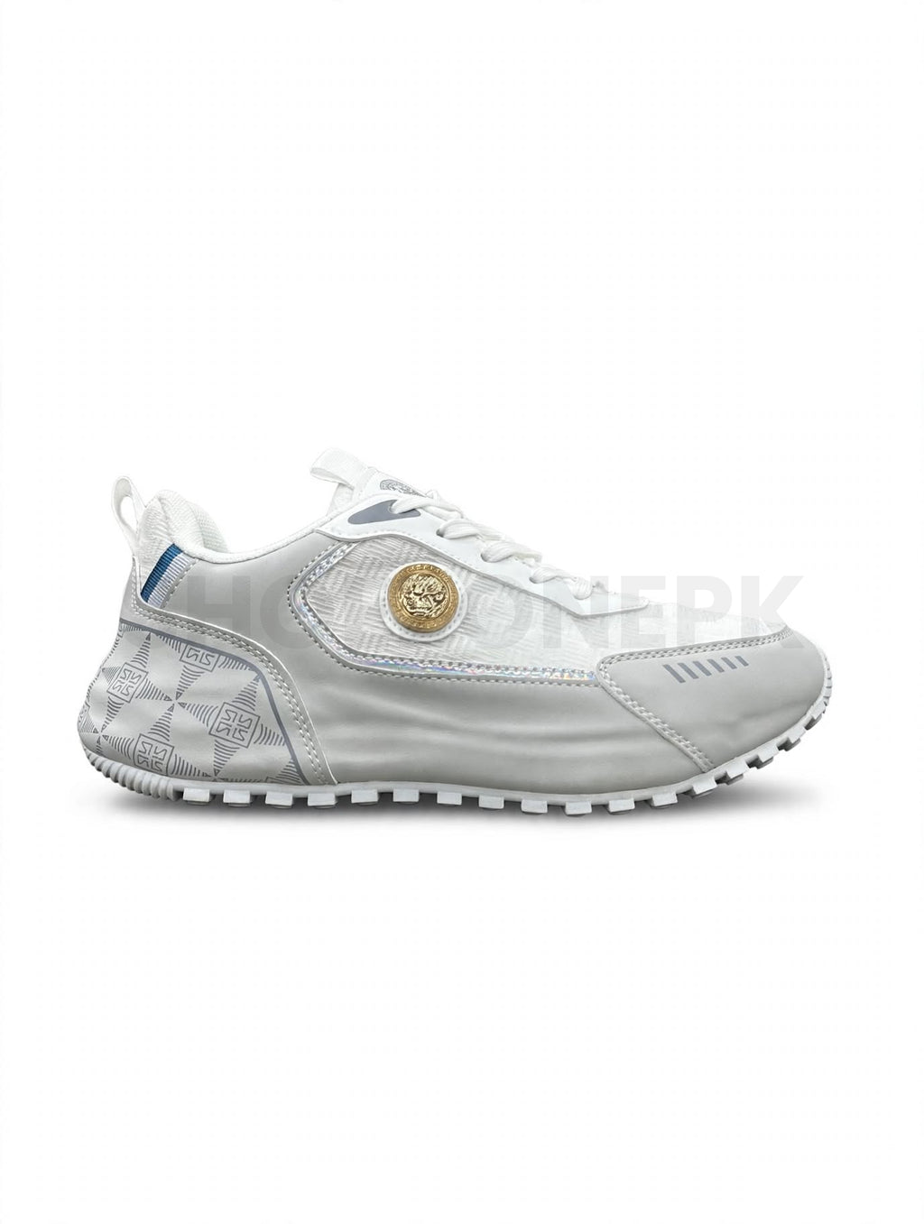 Fashion Sneaker Light Grey Gold Medallion