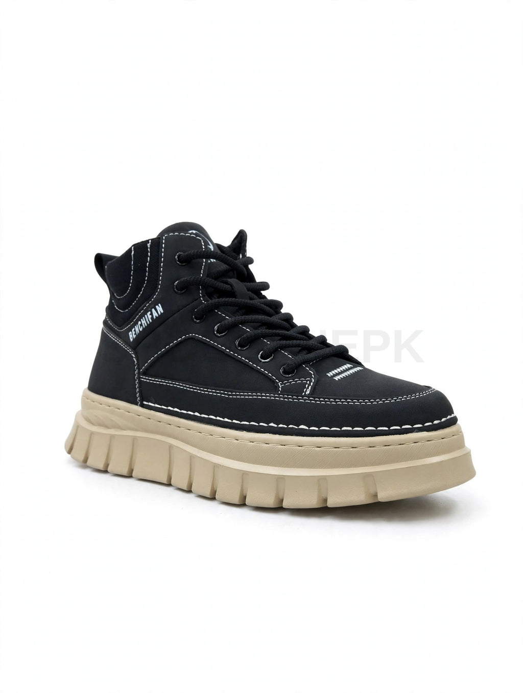 High Ankle Boots Black x Beige Sole