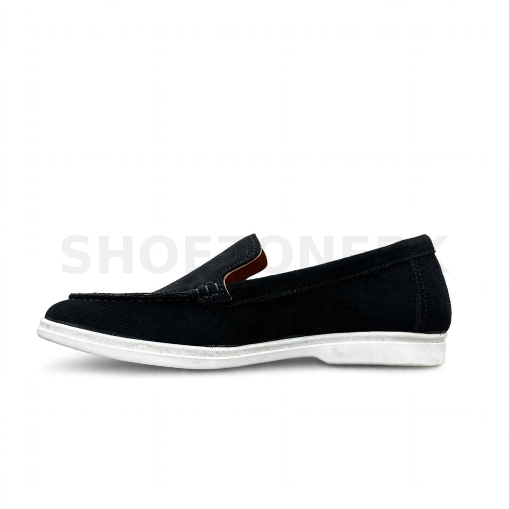 Casual Suede Loafer Black White Sole