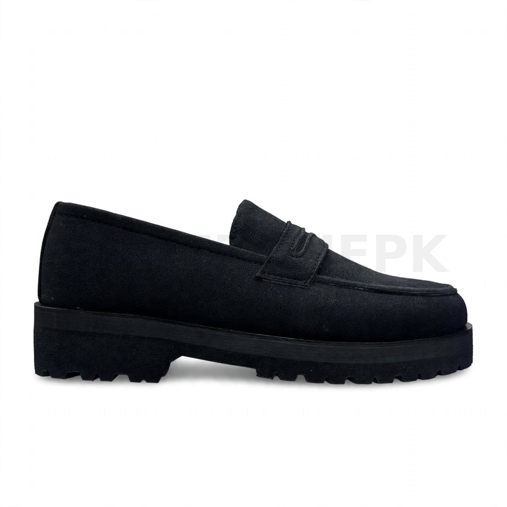 Chunky Suede Penny Loafer Black