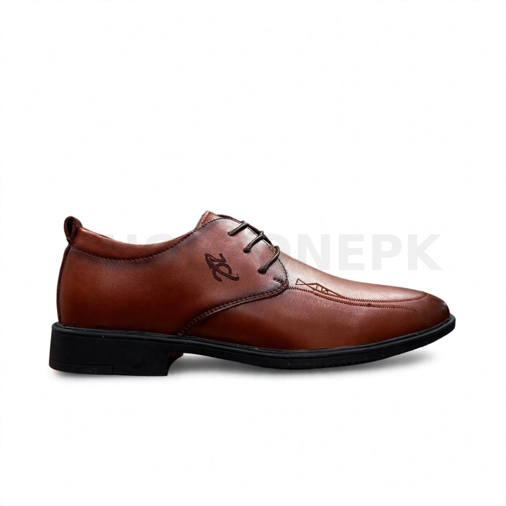 Formal Lace-Up Executive Dress Shoe Burnished Derby Tan Brown