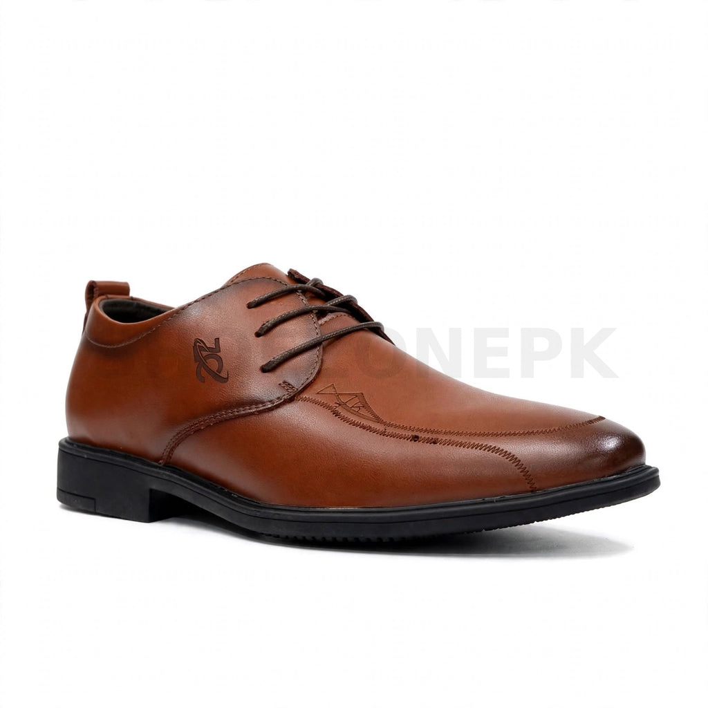 Formal Lace-Up Executive Dress Shoe Burnished Derby Tan Brown